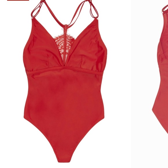 Hunter McGrady X  Playful Promises Curve Red Lace Detail One Piece Suit NWT 16 - Picture 6 of 16